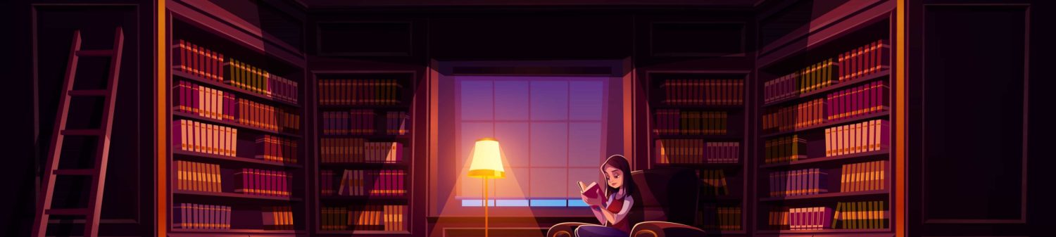 Library image with person studying